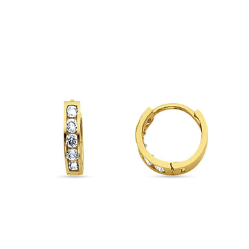 14K Yellow Gold 10mm Round Cubic Zirconia Huggie Hoop Earrings Wholesale